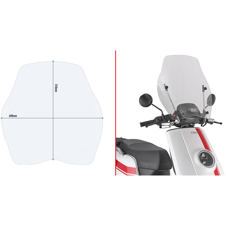 Pare-brise transparent Givi D1155ST Pour HONDA SH 125i-150i (17 > 19); NIU NQI (19 > 24) / MQI+ (19 > 24) / UQI GT (21 > 24)
